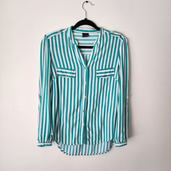 Baught in South Africa - Miladys Teal and White Stripped Button Up Blouse - Picture 6 of 7